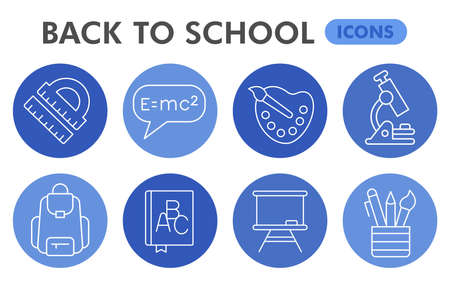 Modern school Infographic design template. Education inphographic visualization with eight steps circle design on blue background. Studying template for presentation. Creative vector illustration.のイラスト素材