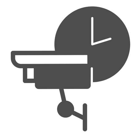 Wall mounted surveillance camera and clock, protection solid icon, CCTV concept, safe vector sign on white background, glyph style icon for mobile concept and web design. Vector graphics.のイラスト素材