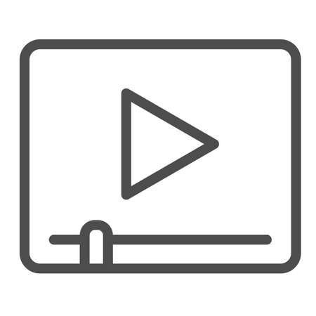 Video content media file, play, player line icon, CCTV concept, multimedia format vector sign on white background, outline style icon for mobile concept and web design. Vector graphics.のイラスト素材