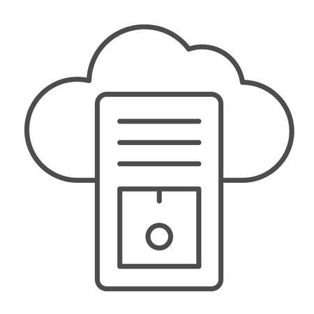 Cloud server, data storage thin line icon, CCTV concept, database vector sign on white background, outline style icon for mobile concept and web design. Vector graphics.のイラスト素材
