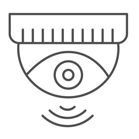 Ceiling outdoor wireless surveillance camera, cctv thin line icon, CCTV concept, safety vector sign on white background, outline style icon for mobile concept and web design. Vector graphics.のイラスト素材