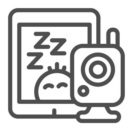 Tablet, wireless camera, radio nanny, baby monitoring line icon, CCTV concept, safety vector sign on white background, outline style icon for mobile concept and web design. Vector graphics.のイラスト素材