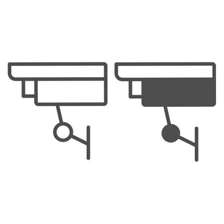 Outdoor Surveillance camera, protection, security, cctv line and solid icon, CCTV concept, safe vector sign on white background, outline style icon for mobile concept and web design. Vector graphics.のイラスト素材