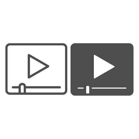 Video content media file, play, player line and solid icon, CCTV concept, multimedia format vector sign on white background, outline style icon for mobile concept and web design. Vector graphics.のイラスト素材
