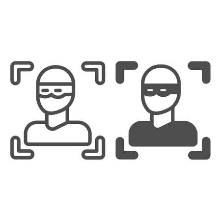 Intruder, thief, burglar, criminal line and solid icon, CCTV concept, crime alert vector sign on white background, outline style icon for mobile concept and web design. Vector graphics.のイラスト素材