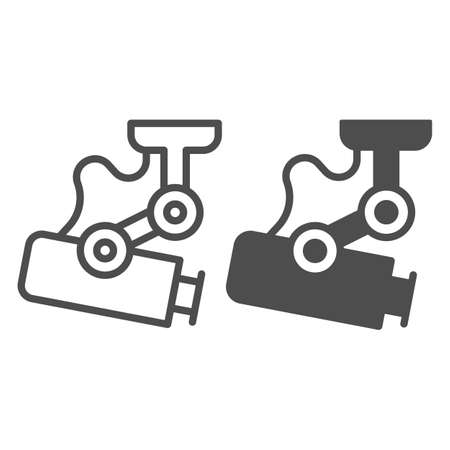Ceiling outdoor surveillance camera, property protection line and solid icon, CCTV concept, cam vector sign on white background, outline style icon for mobile concept and web design. Vector graphics.のイラスト素材