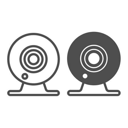 Desktop webcam, digital camera, cctv, front cam line and solid icon, CCTV concept, web cam vector sign on white background, outline style icon for mobile concept and web design. Vector graphics.のイラスト素材
