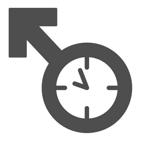 Masculinity, male symbol, clock, watch solid icon, dating concept, timepiece vector sign on white background, glyph style icon for mobile concept and web design. Vector graphics.のイラスト素材