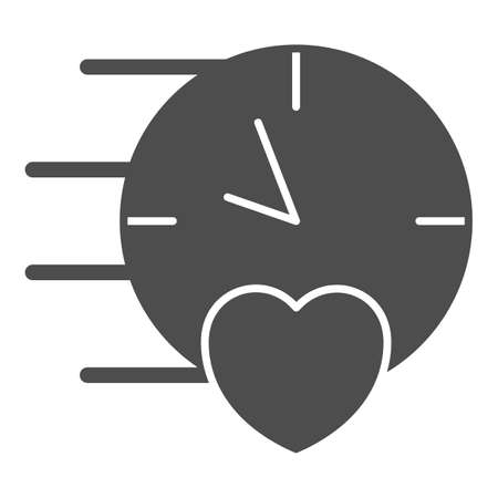 Clock, watch, heart, speed date, time, love solid icon, dating concept, timepiece vector sign on white background, glyph style icon for mobile concept and web design. Vector graphics.のイラスト素材