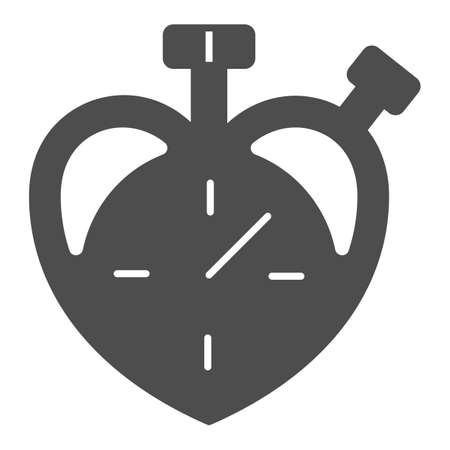 Heart shaped stopwatch, love, time, speed, date solid icon, dating concept, timepiece vector sign on white background, glyph style icon for mobile concept and web design. Vector graphics.のイラスト素材