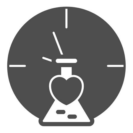 Clock, watch, heart, love potion, test tube solid icon, dating concept, timepiece vector sign on white background, glyph style icon for mobile concept and web design. Vector graphics.のイラスト素材