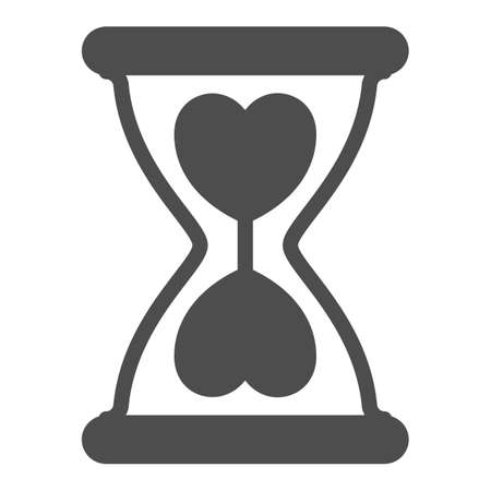 Hourglass with hearts, speed date, love, time solid icon, dating concept, sandglass vector sign on white background, glyph style icon for mobile concept and web design. Vector graphics.のイラスト素材