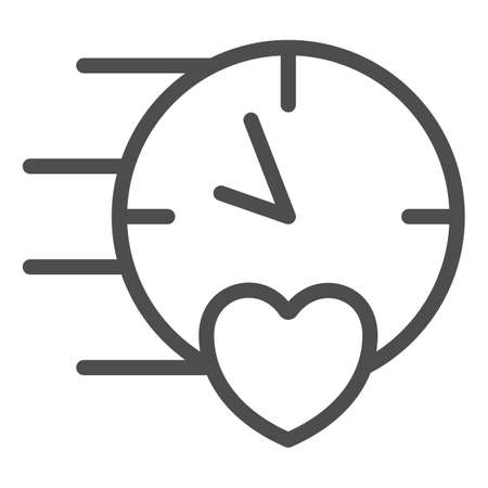 Clock, watch, heart, speed date, time, love line icon, dating concept, timepiece vector sign on white background, outline style icon for mobile concept and web design. Vector graphics.のイラスト素材