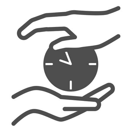 Clock, watch, hand, love, time management, care solid icon, dating concept, timepiece vector sign on white background, glyph style icon for mobile concept and web design. Vector graphics.のイラスト素材