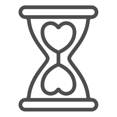 Hourglass with hearts, speed date, love, time line icon, dating concept, sandglass vector sign on white background, outline style icon for mobile concept and web design. Vector graphics.のイラスト素材