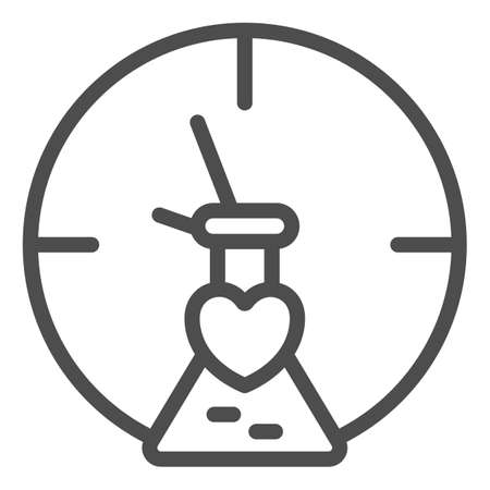 Clock, watch, heart, love potion, test tube line icon, dating concept, timepiece vector sign on white background, outline style icon for mobile concept and web design. Vector graphics.のイラスト素材