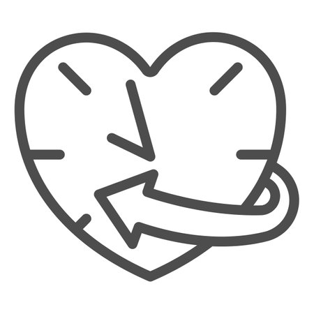 Clock, watch, heart shaped, arrow line icon, dating concept, timepiece vector sign on white background, outline style icon for mobile concept and web design. Vector graphics.のイラスト素材