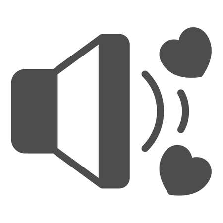 Speaker with hearts, favourite music, love song solid icon, dating concept, love sound vector sign on white background, glyph style icon for mobile concept and web design. Vector graphics.のイラスト素材