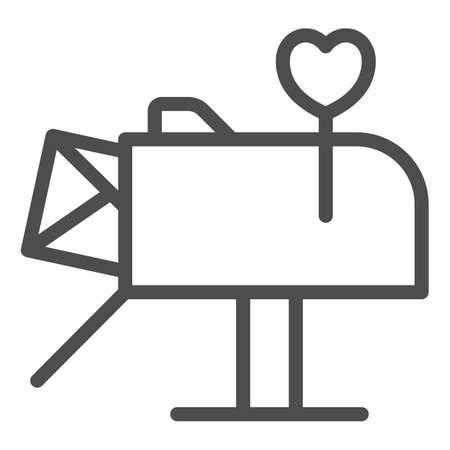 Love letter, envelope in mailbox with heart line icon, dating concept, love message vector sign on white background, outline style icon for mobile concept and web design. Vector graphics.のイラスト素材