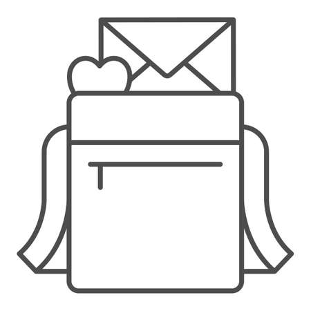 Love letter, envelope with heart in postman bag thin line icon, dating concept, message vector sign on white background, outline style icon for mobile concept and web design. Vector graphics.のイラスト素材