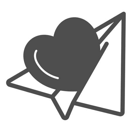 Paper plane with heart, romantic love message solid icon, dating concept, love letter vector sign on white background, glyph style icon for mobile concept and web design. Vector graphics.のイラスト素材