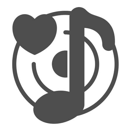 CD with heart and musical note, favourite music, song solid icon, dating concept, disk vector sign on white background, glyph style icon for mobile concept and web design. Vector graphics.のイラスト素材