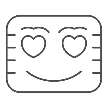 Love letter with heart eyes, smiley thin line icon, dating concept, love message vector sign on white background, outline style icon for mobile concept and web design. Vector graphics.のイラスト素材