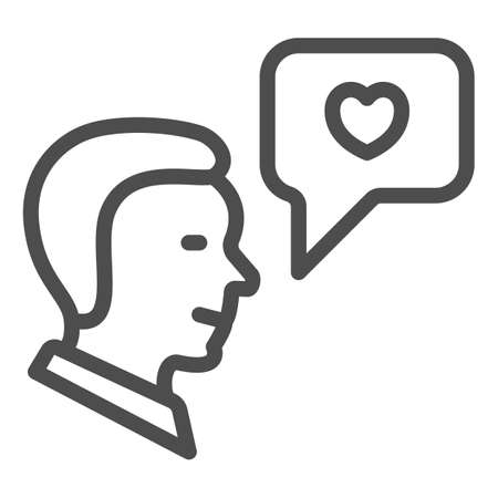 Man, guy and heart in dialogue box line icon, dating concept, love message vector sign on white background, outline style icon for mobile concept and web design. Vector graphics.のイラスト素材