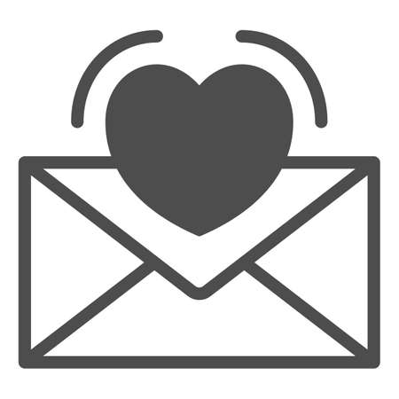 Love letter, envelope with heart solid icon, love and dating concept, romantic message vector sign on white background, glyph style icon for mobile concept and web design. Vector graphics.のイラスト素材
