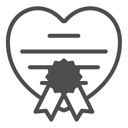 Heart shaped love letter with seal, postcard solid icon, dating concept, invitation vector sign on white background, glyph style icon for mobile concept and web design. Vector graphics.のイラスト素材