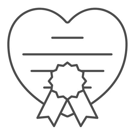 Heart shaped love letter with seal, postcard thin line icon, dating concept, invitation vector sign on white background, outline style icon for mobile concept and web design. Vector graphics.のイラスト素材