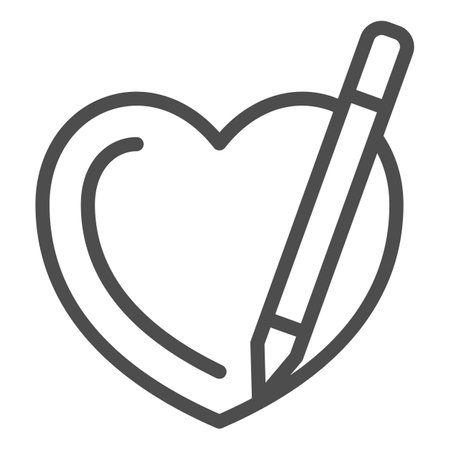 Heart and pencil, pen drawing a heart line icon, dating concept, love, valentines vector sign on white background, outline style icon for mobile concept and web design. Vector graphics.のイラスト素材