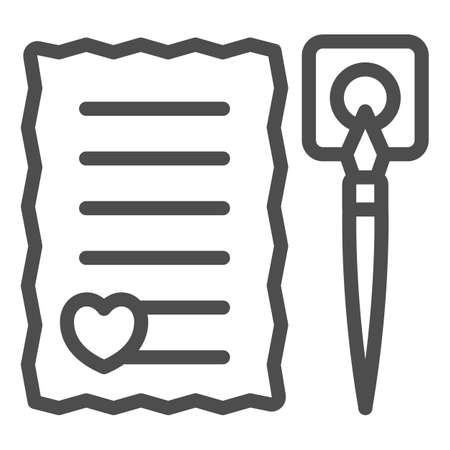 Love letter with heart and ink pen line icon, dating concept, romantic message vector sign on white background, outline style icon for mobile concept and web design. Vector graphics.のイラスト素材