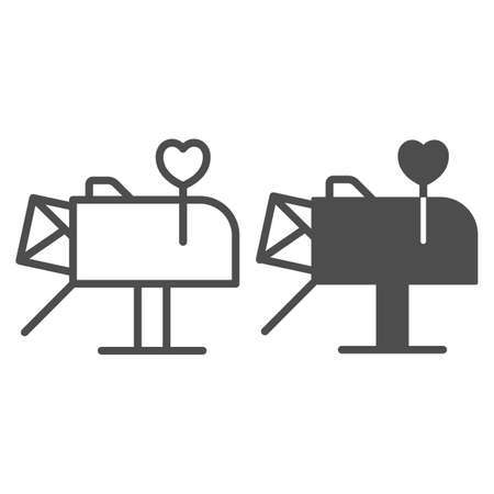 Love letter, envelope in mailbox with heart line and solid icon, dating concept, love message vector sign on white background, outline style icon for mobile concept and web design. Vector graphics.のイラスト素材