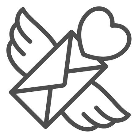 Envelope with wings and heart, love message line icon, dating concept, love letter vector sign on white background, outline style icon for mobile concept and web design. Vector graphics.のイラスト素材