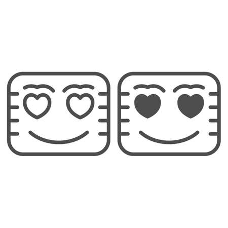 Love letter with heart eyes, smiley line and solid icon, dating concept, love message vector sign on white background, outline style icon for mobile concept and web design. Vector graphics.のイラスト素材