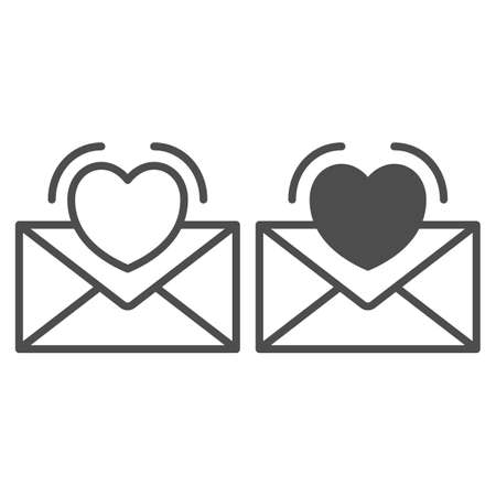 Love letter, envelope with heart line and solid icon, love and dating concept, romantic message vector sign on white background, outline style icon for mobile concept and web design. Vector graphics.のイラスト素材
