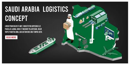 Modern isometric concept of Saudi Arabia transportation with Global Logistics, Warehouse Logistics, Sea Freight Logistics.  Easy to edit and customize. Vector illustrationのイラスト素材