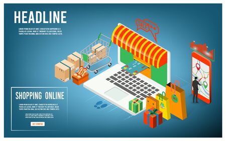 Shopping online, e-commerce concept on website or mobile application for web banner, info graphics,discount coupons. Vector illustrationのイラスト素材