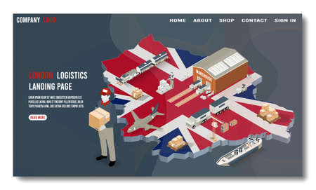 Modern isometric design concept of London Logistics with  global logistics partnership for website and mobile website. 
Easy to edit and customize. Vector illustrationのイラスト素材