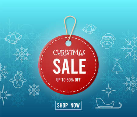 Red Christmas sale tags with the participation of Santa Claus, snowman,snowflake, seasonal elements and discount text for posters, banners, sales and other winter events. Vector illustration EPS10のイラスト素材
