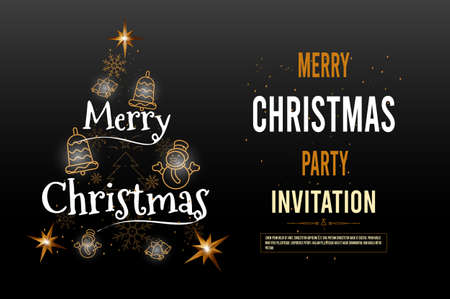 Merry Christmas and Happy New Year invitation card with participation of Santa Claus, snowman and christmas tree. 
For posters, banners, sales and other winter events. Vector illustrationのイラスト素材
