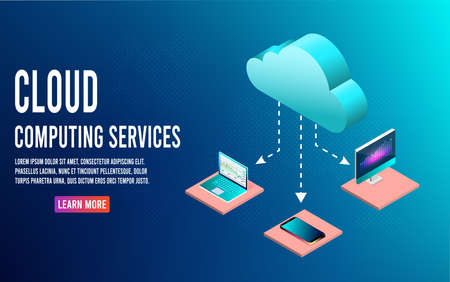 Isometric modern cloud computing and networking concept. Data protected on smart phone and online storage for 
Web cloud technology business. Vector illustrationのイラスト素材