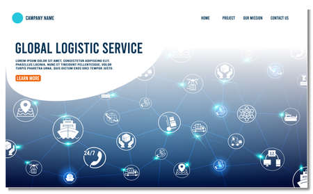 Smart Logistics background with global logistics Warehouse Logistics, Sea Freight Logistics partnership. Digital connect system with integrated circles, glowing line icons. Vector illustration eps10のイラスト素材