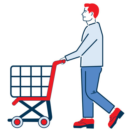 Man pushing trolley cart. Vector illustrationのイラスト素材