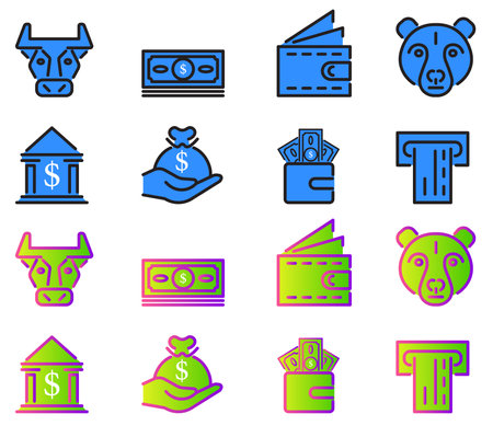 Set of Line icons with flat design elements of financial Technology. vector illustration isolated on white background.のイラスト素材