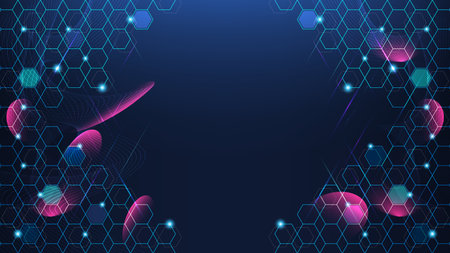 Abstract background with hexagon shapes and wave flow. Vector illustrationのイラスト素材
