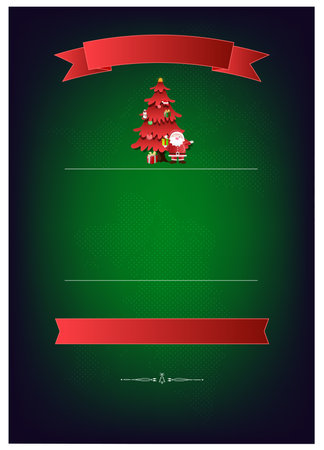 Christmas party invitation poster template with christmas tree, gift and santa claus. Vector illustrationのイラスト素材