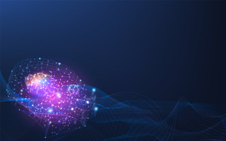 Artificial intelligence background concept with Abstract Molecular structure and wave flow. Futuristic Digital Brain future technology. Vector Illustration eps10のイラスト素材