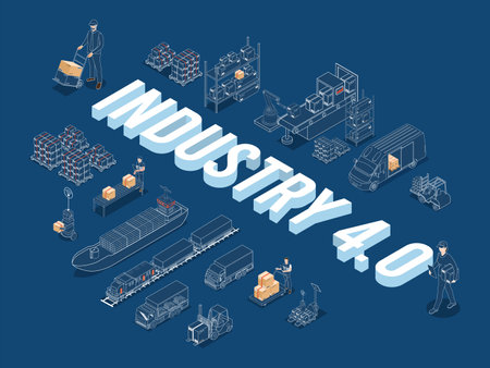 Smart Industry 4.0 with Factory automation, Autonomous robot industrial technology. The steps of the industrial revolution. Vector illustration eps10のイラスト素材